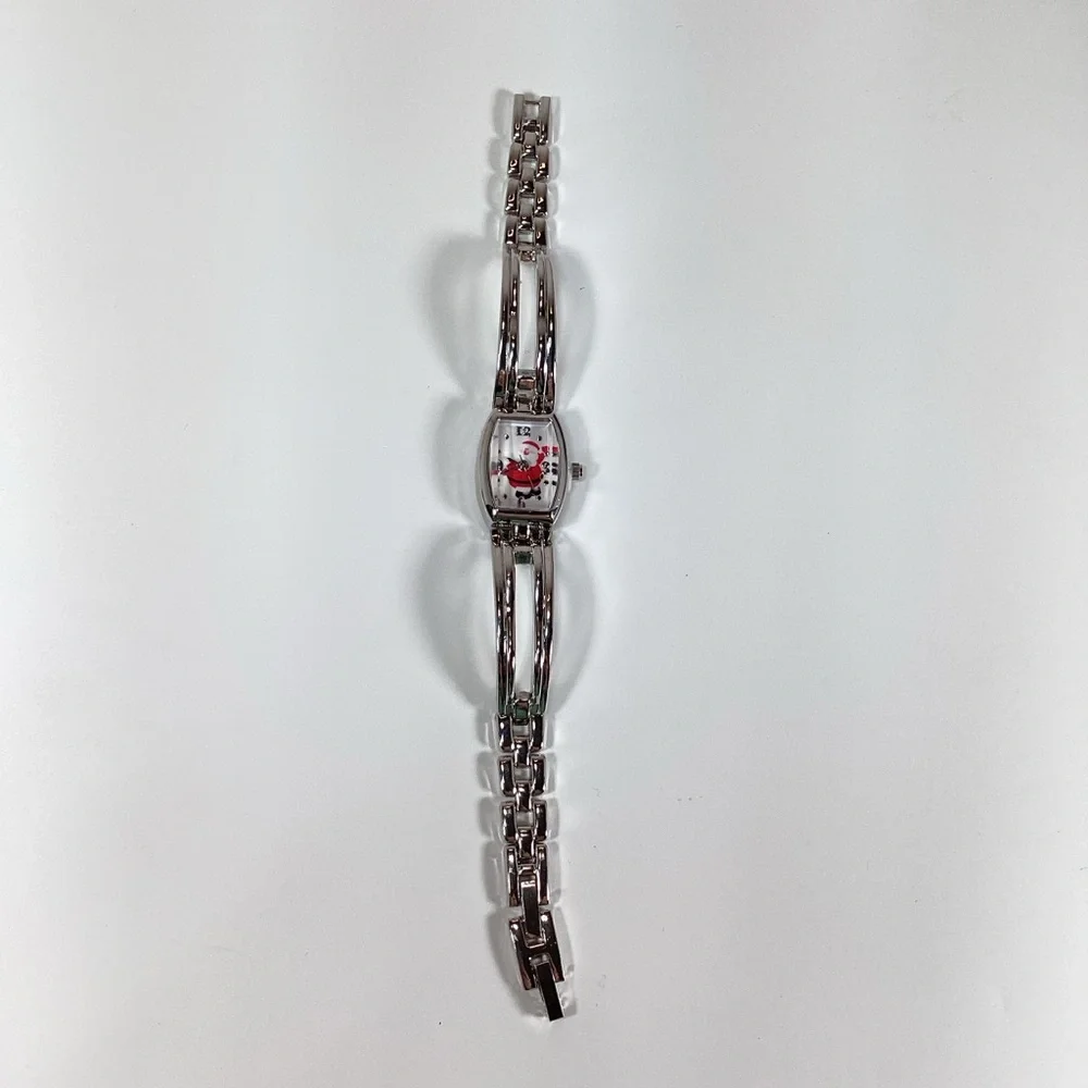 New Santa Watch Silver Adjustable Band, Christmas Red Presentation Box
